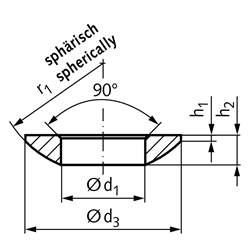 Kugelscheibe DIN 6319 Form C Innen-Ø 6,4mm Außen-Ø 12mm für Bolzen- Ø 6mm Edelstahl 1.4301, Technische Zeichnung