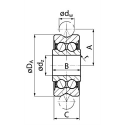 Profillaufrolle LFR5206-20-2RS dw 20mm Innendurchm. 25mm Außendurchm. 72mm, Technische Zeichnung