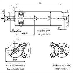 Linearantrieb MM 60 Hubgeschwindigkeit 10 mm/sec Hublänge 100 mm 1x 230V AC 50Hz, Technische Zeichnung