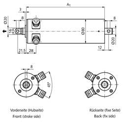 Linearantrieb MM 80 Hubgeschwindigkeit 10 mm/sec Hublänge 200 mm 1x 230V AC 50Hz, Technische Zeichnung