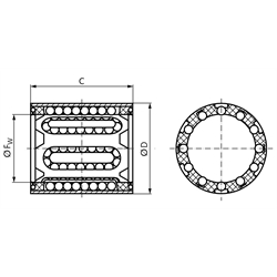 Linearkugellager KB-1 ISO-Reihe 1 Premium rostfrei mit Doppellippendichtung für Wellendurchmesser 4mm, Technische Zeichnung