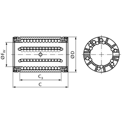 Linearkugellager KB-3 ISO-Reihe 3, geschlossen, mit Doppellippen- Dichtungen, Premium, Technische Zeichnung