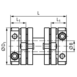 Membrankupplung MEM mit Klemmnabe beidseitig Bohrung 28mm max. Drehmoment 60Nm Länge 90,7mm, Technische Zeichnung