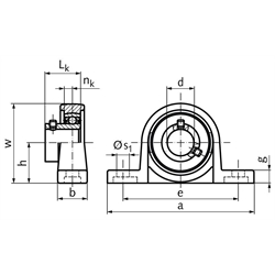 Kugel-Stehlager SSKP 002 Bohrung 15mm Gehäuse und Lager aus Edelstahl, Technische Zeichnung