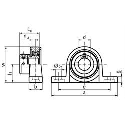 Kugel-Stehlager SSUP 004 Bohrung 20mm mit Exzenterring Gehäuse und Lager aus Edelstahl, Technische Zeichnung