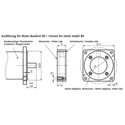 Motor-Adaption MPL Größe 50 Außen 70 x 70 x 27mm Lochkreis-Ø 75mm M5 Zentrier-Ø 60mm, Technische Zeichnung