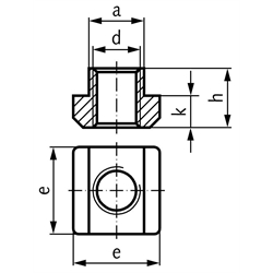 Mutter DIN 508 für T-Nut 14mm DIN 650 Gewinde M10 Güteklasse 10 verzinkt, Technische Zeichnung