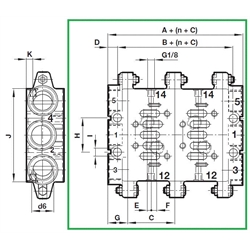 Verkettungsplatten VDMA 24345 Form C Norgren CQM/22354/3/21 ISO 3, Technische Zeichnung