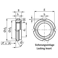 Nutmutter UW mit Sicherungseinlage Gewinde M17x1 , Technische Zeichnung