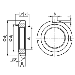 Nutmutter DIN 981 KM 6 Gewinde M30x1,5 Edelstahl 1.4301, Technische Zeichnung