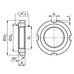 Nutmutter DIN 981 KM 15 Gewinde M75x2 Edelstahl 1.4301, Technische Zeichnung