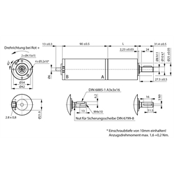 Planeten-Kleingetriebemotor SFP 3 mit Gleichstrommotor 24V i=3,6:1 Leerlaufdrehzahl 980 1/min. Nenndrehmoment 0,3 Nm, Technische Zeichnung