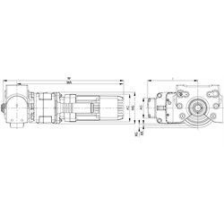 Getriebemotor RBM/I für Radblock RB/I Größe 250 Motortyp 100A8/2 400V 50Hz Wellendurchmesser 45mm Übersetzung 25,3:1 , Technische Zeichnung