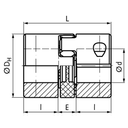 Elastische Kupplung RNK spielfrei Baugröße 38 Außendurchmesser 80mm Gesamtlänge 114mm Bohrung 32mm mit Zahnring 98° Shore rot, Technische Zeichnung