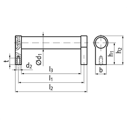 Rohrgriff 333.1 Länge 400 mm d1 28 mm Material Alu schwarz kunststoffbeschichtet , Technische Zeichnung