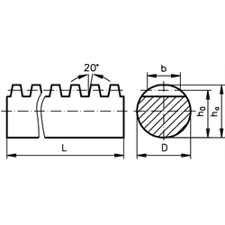 Rundzahnstange aus Stahl St50K Modul 1,5 Durchmesser 15mm h6 Länge 1000mm, Technische Zeichnung