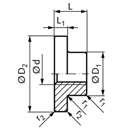 Flanschmutter mit Trapezgewinde ähnlich DIN 103 Tr.10 x 3 eingängig rechts Material GG , Technische Zeichnung