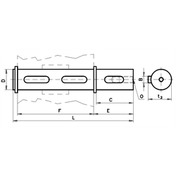 Abtriebswelle einseitig für Schneckengetriebemotor HMD/I und HMD/II Getriebegröße 063 Durchmesser 25mm Gesamtlänge 190mm, Technische Zeichnung