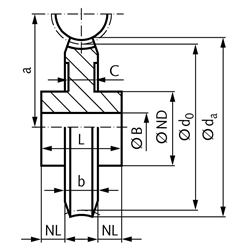 Schneckenrad aus Bronze Modul 2 18 Zähne 1-gängig rechts , Technische Zeichnung