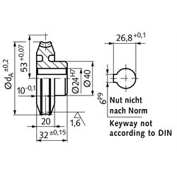 Präzisions-Schneckenrad Achsabstand 53mm i=28 28 Zähne , Technische Zeichnung