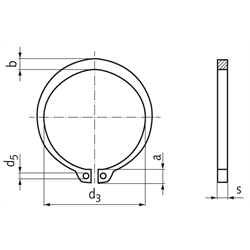 Sicherungsring DIN 471 47mm Edelstahl 1.4122 Achtung: Reduzierte Federkräfte und abweichende mechanische Eigenschaften gegenüber Federstahl, Technische Zeichnung