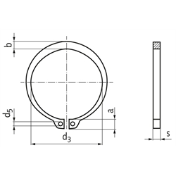 Sicherungsring DIN 471 47mm Edelstahl 1.4122 Achtung: Reduzierte Federkräfte und abweichende mechanische Eigenschaften gegenüber Federstahl, Technische Zeichnung