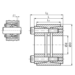 Spannsatz COM-L Bohrung 60mm Größe 60-90 QPQ-beschichtet, Technische Zeichnung