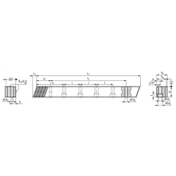 Präzisions-Zahnstange aus Blankstahl 900N/mm² Modul 3 500mm lang vergütet mit gefrästen Zähnen schräg verzahnt 19°31''42" rechtssteigend mit Bohrungen , Technische Zeichnung