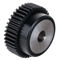 Stirnzahnrad aus Kunststoff PA12G schwarz mit rostfreiem Stahlkern aus 1.4305 Modul 1,5 32 Zähne Zahnbreite 17mm Außendurchmesser 51mm, Produktphoto