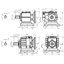 Stirnradgetriebemotor HR/I 0,75kW 230/400V 50Hz Bauform B3 IE3 n2 =264 /min Md2 =26 Nm (Betriebsanleitung im Internet unter www.maedler.de im Bereich Downloads), Technische Zeichnung