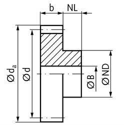 Stirnzahnrad aus Messing Ms58 mit Nabe Modul 0,7 17 Zähne Zahnbreite 4mm Außendurchmesser 13,3mm, Technische Zeichnung