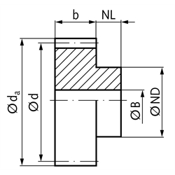 Stirnzahnrad aus C45 mit Nabe Modul 1 17 Zähne Zahnbreite 15mm Außendurchmesser 19mm Verzahnung induktiv gehärtet, Technische Zeichnung