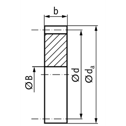 Stirnzahnräder aus Stahl, Modul 2  Zahnbreite 16 mm, ohne Nabe, Technische Zeichnung
