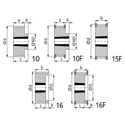 Zahnriemenrad aus Stahl Profil T5 112 Zähne für Riemenbreite 25mm für Taper-Spannbuchse 2012, Technische Zeichnung