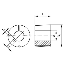 Taper-Spannbuchse 1215 Bohrung 14mm , Technische Zeichnung