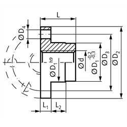 Einbaufertige Flanschmutter EFM lang mit Trapezgewinde DIN 103 Tr.18x4 eingängig links Rotguss RG7, Technische Zeichnung