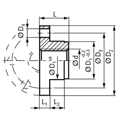 Einbaufertige Flanschmutter mit Trapezgewinde DIN 103 Tr.24 x 5 eingängig links Material GG , Technische Zeichnung