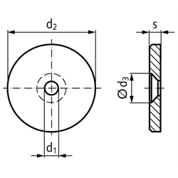 Vorlegescheibe für M5 Außen-Ø 28mm Stärke 3,5mm Stahl brüniert, Technische Zeichnung