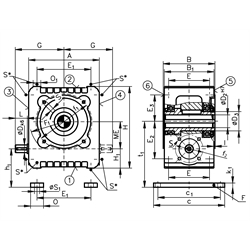 Schneckengetriebe ZM/I Ausführung HL Größe 40 i=63,0:1 (Betriebsanleitung im Internet unter www.maedler.de im Bereich Downloads), Technische Zeichnung