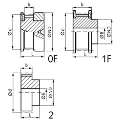 Zahnriemenrad aus Aluminium Profil T2,5 48 Zähne für Riemenbreite 6mm 16 T2,5/48-0 , Technische Zeichnung