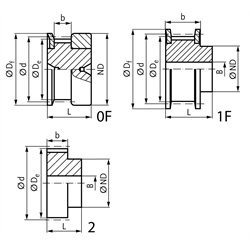 Zahnriemenräder MXL 025 (Mini-Pitch), Technische Zeichnung