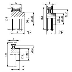 HTD-Zahnriemenrad aus Grauguss Profil 8M 90 Zähne für Riemenbreite 20mm , Technische Zeichnung