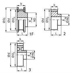 Normzahnriemenrad aus Aluminium Teilung XL 19 Zähne für Riemenbreite 025 , Technische Zeichnung