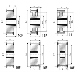 HTD-Zahnriemenrad aus Stahl Profil 8M 72 Zähne für Riemenbreite 30mm für Taper-Spannbuchse 2517 , Technische Zeichnung