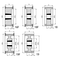 HTD-Zahnriemenrad aus Stahl Profil 8M 56 Zähne für Riemenbreite 50mm für Taper-Spannbuchse 2517 , Technische Zeichnung