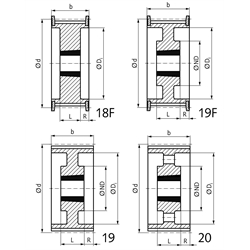 HTD-Zahnriemenrad aus Stahl Profil 14M 38 Zähne für Riemenbreite 55mm für Taper-Spannbuchse 2517 , Technische Zeichnung