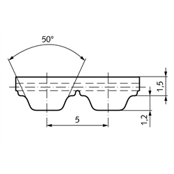 PU-Zahnriemen Profil AT5 Breite 16mm Wirklänge 660mm Zähnezahl 132 16 AT5/660 , Technische Zeichnung