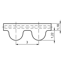 HTD-Zahnriemen Neopren Profil 3M Breite 15mm Wirklänge 606mm Zähnezahl 202 , Technische Zeichnung