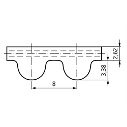 HTD-Zahnriemen Neopren Profil 8M Breite 85mm Wirklänge 640mm Zähnezahl 80 , Technische Zeichnung