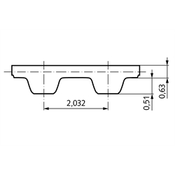 Normzahnriemen 256 MXL 012 320 Zähne Länge 650,24mm Riemenbreite 3,2mm, Technische Zeichnung